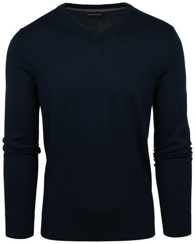 Suitable Sweat-shirt Pullover à col en V Merino Navy - Bleu