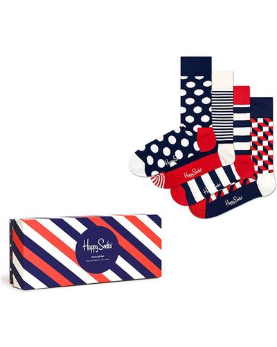Happy Socks Chaussettes Classic Navy 4-Pack Gift Box - Rouge