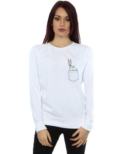 Dessins Animés Sweat-shirt Bugs Bunny Faux Pocket - Blanc