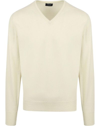 William Lockie Sweat-shirt Pull Col-V Agneline Ecru - Blanc