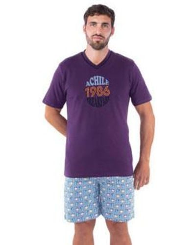 Achile Pyjamas / Chemises de nuit Pyjama short en pur coton jersey et col V 1986 - Violet
