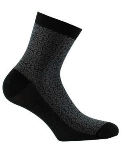 Kindy Chaussettes Socquettes en fil d'écosse fantaisies de mailles ethniques - Noir