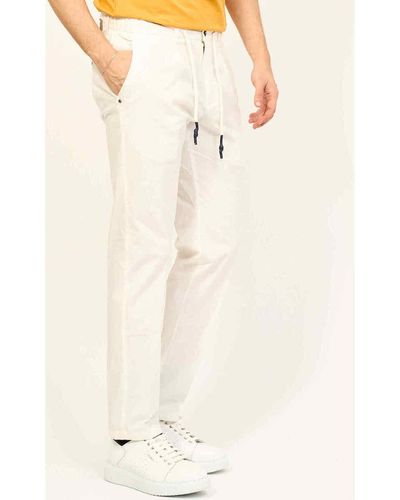 Yes-Zee Pantalon Pantalon style chino avec cordon de serrage - Blanc