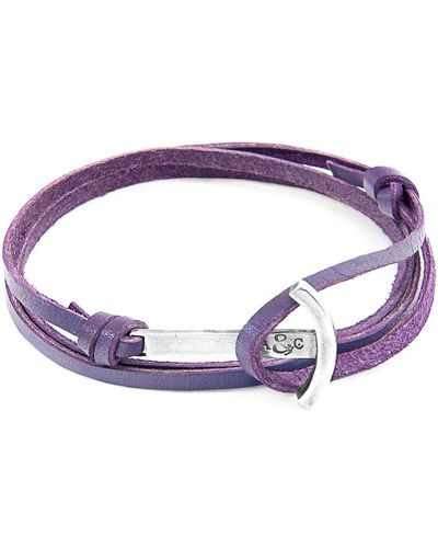 Anchor and Crew Bracelets Bracelet Ancre Clipper Argenté Et Cuir Plat - Violet