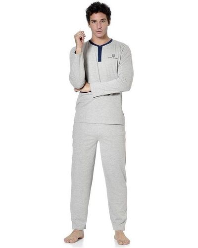 Serge Blanco Pyjamas / Chemises de nuit Ensemble pyjama long t-shirt col tunisien - Blanc