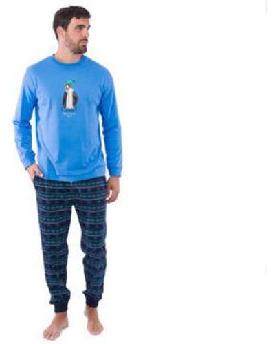 Achile Pyjamas / Chemises de nuit Pyjama long avec jogging en pur coton THE COOL BOY - Bleu