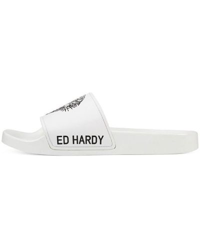 Ed Hardy Tongs Sexy beast sliders white-black - Blanc