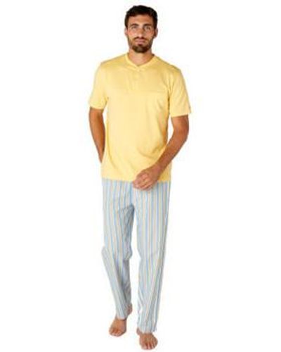 Achile Pyjamas / Chemises de nuit Pyjama manches courtes et pantalon LINES - Jaune