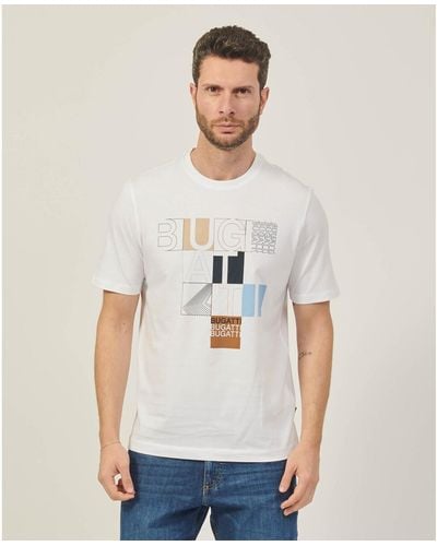 Bugatti T-shirt T-shirt à col rond avec logo décomposé - Blanc