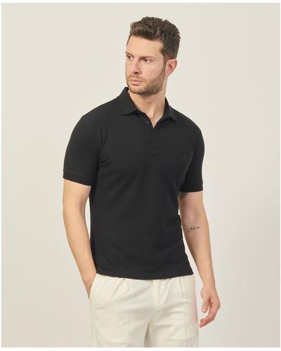 Yes-Zee T-shirt Polo en coton avec boutons - Noir