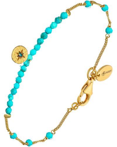 Orusbijoux Bracelets Bracelet Chaîne Argent Doré Avec Perles De Turquoise Et - Bleu