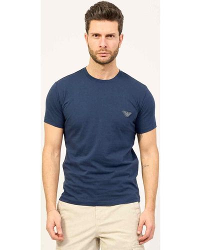 Emporio Armani T-shirt T-shirt à col rond avec logo appliqué - Bleu