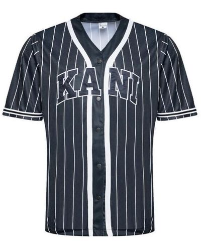 Karlkani T-shirt T-SHIRT SERIF PINSTRIPE BASEBALL SHIRT NOIR - Bleu