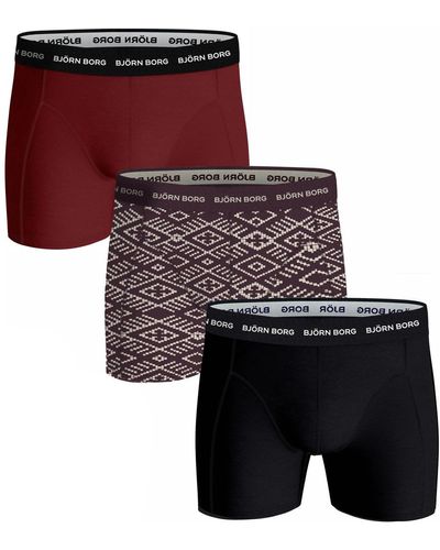 Björn Borg Caleçons Boxers Cotton Stretch 3 Pack Multicolour - Rouge