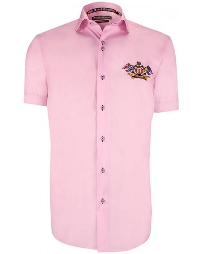 Emporio Balzani Chemise chemisette brodee coupe cintree exclusivo rose
