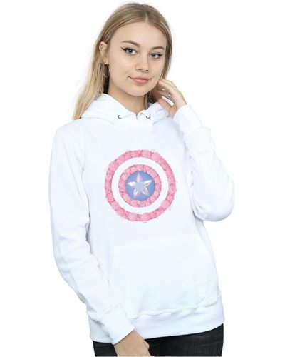 Marvel Sweat-shirt Captain America Flowers Shield - Blanc