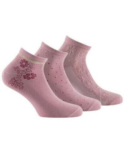Kindy Chaussettes Lot de 3 paires d'ultra courtes motif fleurs en coton - Violet