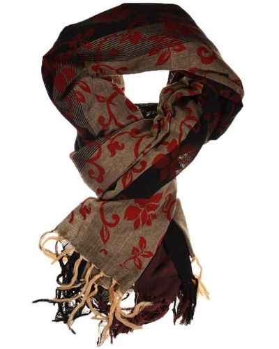 Fantazia Echarpe Cheche Royal noir et gris imprime fleuri rouge - Marron