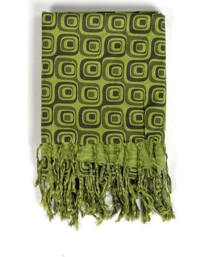 Fantazia Echarpe Cheche foulard coton psychedelic square kaki noir - Vert