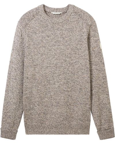Tom Tailor Pull Pull coton col rond droit - Gris