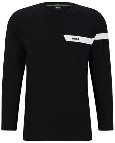 BOSS T-shirt T-SHIRT NOIR À MANCHES LONGUES EN COTON STRETCH AVEC LO
