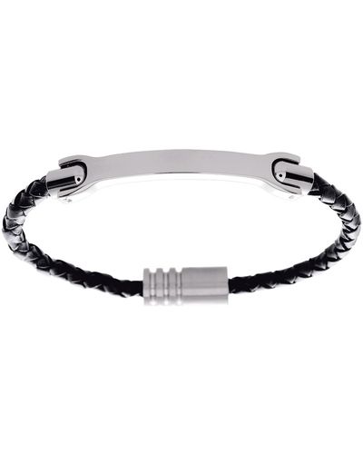 Brillaxis Bracelets Bracelet acier cuir tressé et plaque - Métallisé