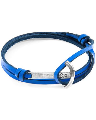 Anchor and Crew Bracelets Bracelet Ancre Clipper Argenté Et Cuir Plat - Bleu