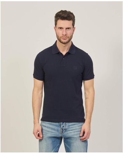 Yes-Zee T-shirt Polo à deux boutons avec logo - Bleu