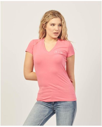 EAX T-shirt T-shirt Armani coupe slim avec col en V en jersey stretch - Rose