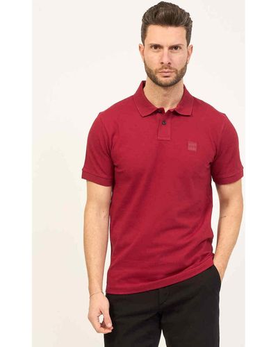 BOSS T-shirt Polo coupe slim en coton stretch avec logo - Rouge