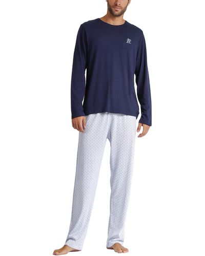 Admas Pyjamas / Chemises de nuit Pyjama pantalon top manches longues Stripes And Dots - Bleu