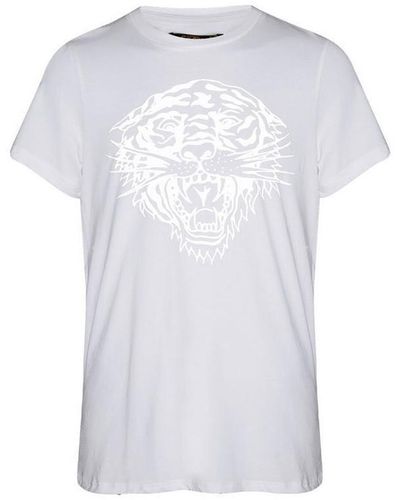 Ed Hardy T-shirt Tiger glow tape crop tank top white - Blanc