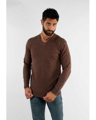 Hollyghost Pull Pull choco touch cashemere avec col V - Marron