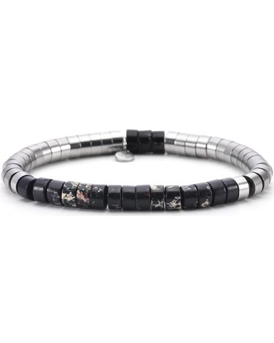 Sixtystones Bracelets Bracelet Acier Perles Heishi 6mm Jaspe -Large-20cm - Noir