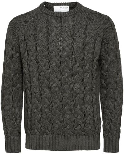 SELECTED Pull SLHBILL LS KNIT CABLE CREW NECK W - 16086658 - Gris
