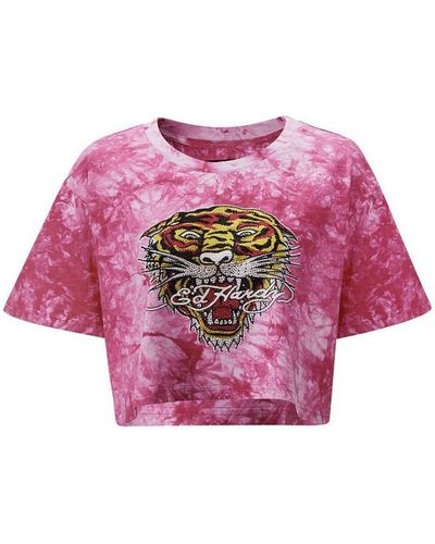 Ed Hardy T-shirt Los tigre grop top hot pink - Rose
