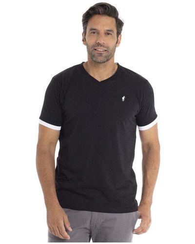 Gentleman Farmer T-shirt manches courtes col v coton TAYRON T-shirt - Noir