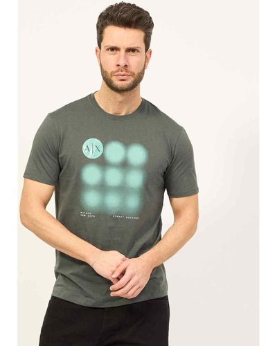 EAX T-shirt T-shirt à col rond en coton avec imprimé - Vert