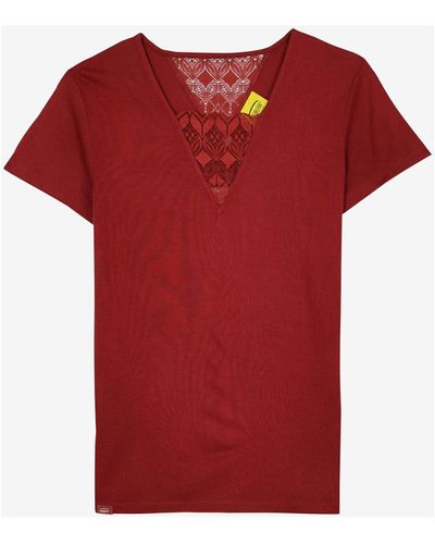Oxbow T-shirt Top fluide empiècement dentelle P2TIA - Rouge