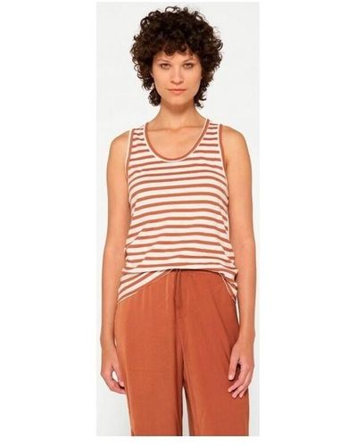 10 Days T-shirt Tanktop Stripes Brown Ecru - Orange