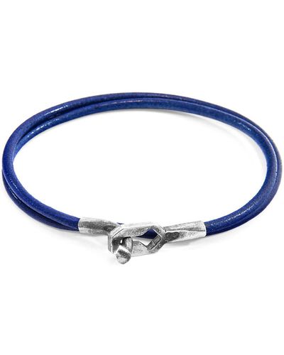 Anchor and Crew Bracelets Bracelet Tenby Argent Et Cuir Rond - Bleu
