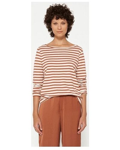 10 Days T-shirt Longsleeve Tee Stripes Ecru Brown - Rose