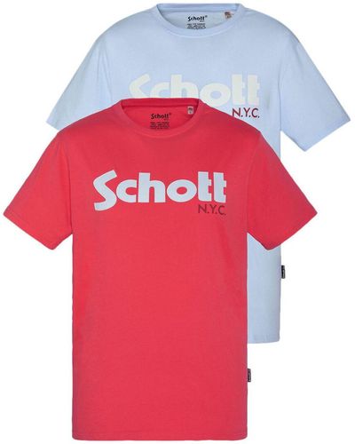 Schott Nyc T-shirt Pack de 2 ras du cou - Rouge