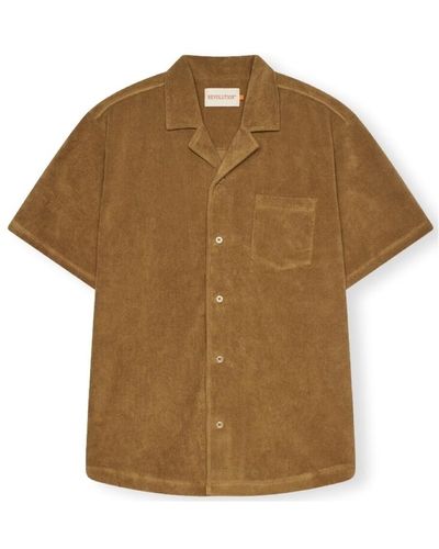Revolution Chemise Terry Cuban shirt S/S - Dark Khaki - Marron