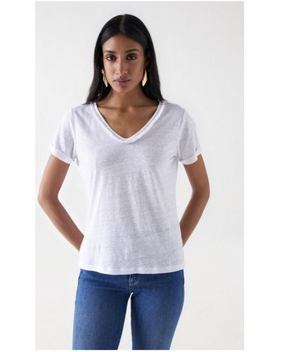 Salsa Jeans T-shirt - FRINGE DETAIL LINEN - Blanc