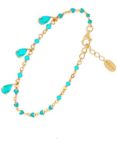 Orusbijoux Bracelets Bracelet En Argent Doré Gouttes Turquoise - Bleu