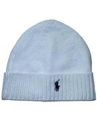 Ralph Lauren Bonnet Bonnets COLD WEATHER HAT blanc logo - Bleu