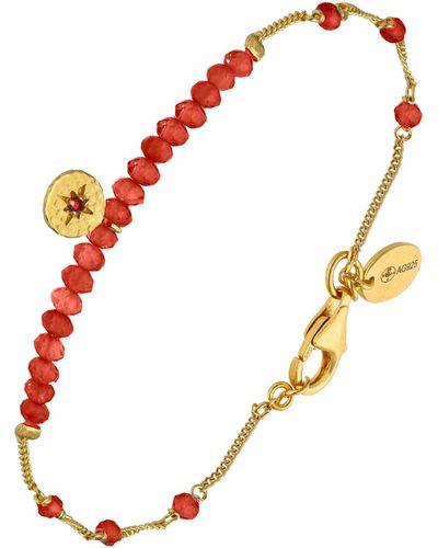 Orusbijoux Bracelets Bracelet Chaîne Argent Doré Avec Perles D'onyx Rouge Et - Métallisé