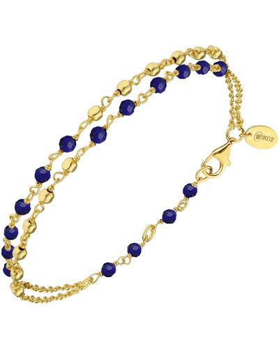 Orusbijoux Bracelets Bracelet Argent Doré Doubles Chaînes Pierres Lapis Lazuli - Bleu