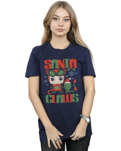 Dc Comics T-shirt Chibi Catwoman Santa Claws - Bleu